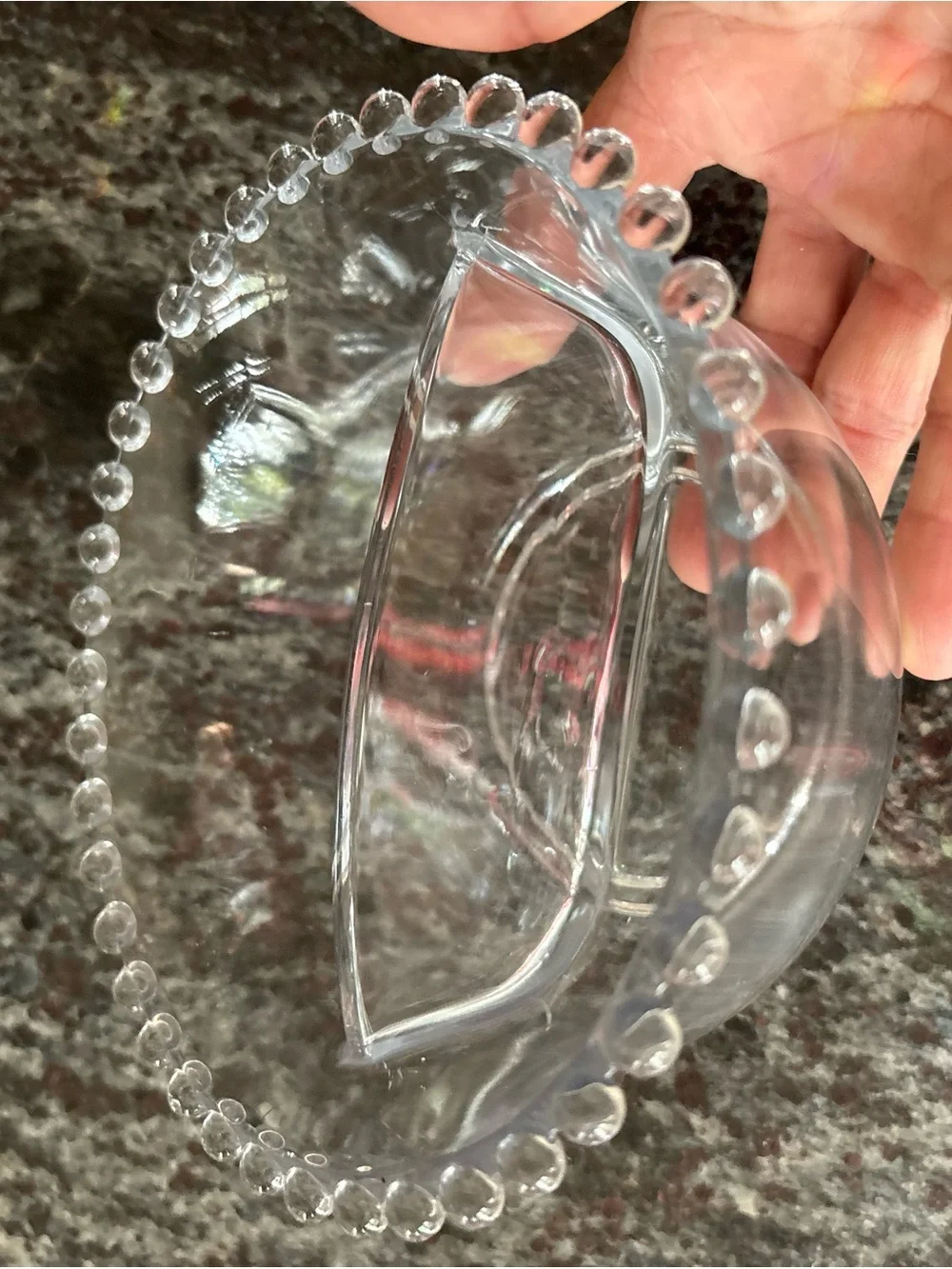 Clear Glass Vintage Candlewick divided Bowl with Beaded Rim - Home Dining